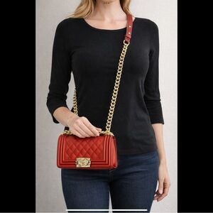 ToyBoy Red Quilted Chain Crossbody Bag Gold Hardware Mini Purse Plastic